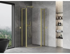Mexen Mist L, štvrťkruhový sprchový kút s 2-krídlovými dverami, 80 x 80 cm, 8mm číre sklo, zlatý matný profil, 8A32L-080-080-55-00