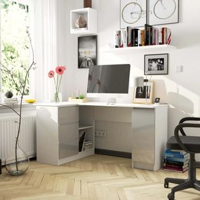 Rohový písací stôl B20 biely/sivý ľavý