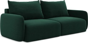 Tmavozelená zamatová rozkladacia/s úložným priestorom pohovka 238 cm Kalena – Makamii