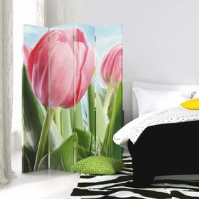 Ozdobný paraván Květiny Tulipány Příroda - 145x170 cm, štvordielny, obojstranný paraván 360°