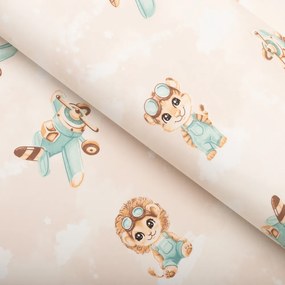 Biante Detská bavlnená obliečka na vankúš s lemom Sandra SA-686 Levíčatá s lietadielkami na svetlo béžovom 40 x 60 cm