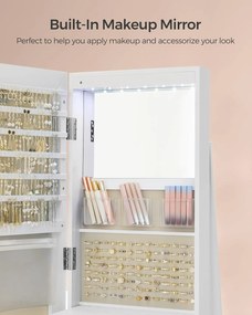 Šperkovnica, zrkadlová skriňa otočná o 360°, s bielym povrchom a greige