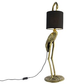 Vintage stojaca lampa mosadz s textilným tienidlom čiernym - Animal Crane