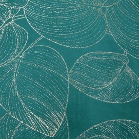 Zamatový stredový obrus s lesklou potlačou listov tyrkysovej farby