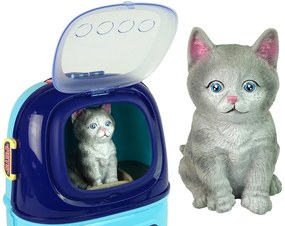 LEAN TOYS Kozmetický salón pre mačku v kufríku - modrá