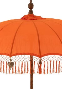 Oranžový slnečník so strapcami a drevenou tyčou Dayu Wood - ∅ 200*260 cm