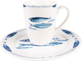 Porcelánový hrnček s rybkami Fish Blue - 12 * 9 * 11 cm / 330 ml