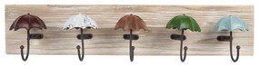 Drevený nástenný vešiak s 5timi háčikmi s dáždnikmi Umbrella - 60*10*12 cm