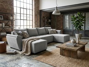 Rozkladacia sedacia súprava do U LIVARO 305x140 cm, svetlosivá