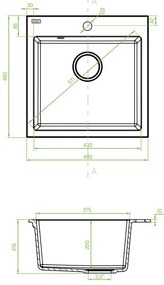 Laveo Alena, 1-komorový granitový drez 490x490x215 mm, čierna, LAV-SBA_710B