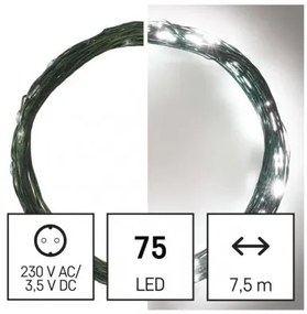 LED vianočná nano reťaz zelená, 7,5 m, vonkajšia aj vnútorná, studená biela, časovač