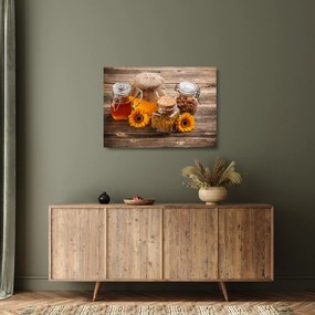 Sklenený obraz - Zátišie s medovými pohármi (70x50 cm)