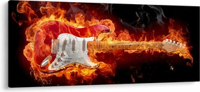 Obraz - Gitara v plameňoch (120x50 cm)