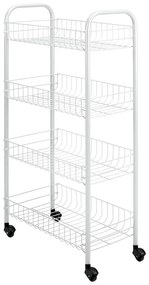 Biely kovový pojazdný regál 41x84 cm Pisa - Metaltex