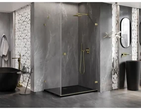 Mexen Lunar-B, pravostranný výklopný sprchový kút 90 x 80 cm, 8mm číre sklo, zlatý kartáčovaný - 832-090-080-55-00-P