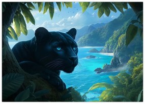 Obraz - Čierny panter v džungli (70x50 cm)