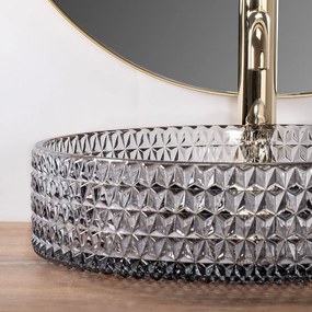 Rea Cristal, sklenené umývadlo na dosku 390x390x95 mm, dymové sklo-nikel brúsený, REA-U8880