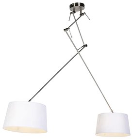 Závesná lampa s ľanovými odtieňmi biela 35 cm - oceľ Blitz II