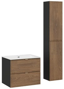 Kúpeľňová zostava so zápustným umývadlom a skrinkami Talia Casella Sky 60 cm čierny mat/dub casella