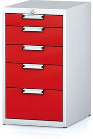 Alfa 3 Dielenský zásuvkový box na náradie MECHANIC, 5 zásuviek, 480 x 600 x 840 mm, červené dvere