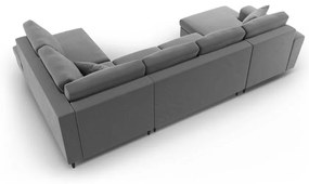 Svetlosivá zamatová rozkladacia/s úložným priestorom rohová pohovka (pravý roh/do "U") Kyoto – Cosmopolitan Design