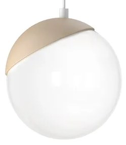 Závesné svietidlo Sfera, 1x biele sklenené tienidlo, w/drevo