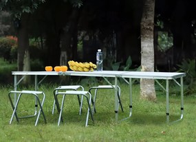 Skladací kempingový stôl s bielou doskou, 180 x 60 cm