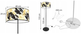 Stojacia lampa Gold Flowers, 1x biele textilné tienidlo s kvetinovým vzorom, (výber z 2 farieb konštrukcie), (fi 40cm), o