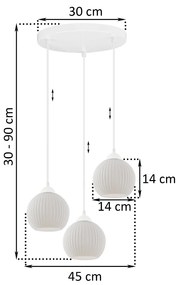 Závesné svietidlo Riffle Round, 3x biele sklenené tienidlo, w, o