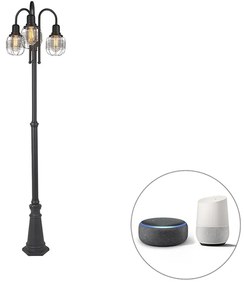 Inteligentná vonkajšia lampa čierna 3-svetlo IP44 vrátane Wifi ST64 - Guardado