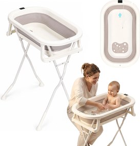 ECOTOYS Skladacia detská vaňa na stojane s odtokom, LCD teplomer, protišmyková
