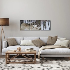 Obraz - Vlci v zime (s hodinami) (90x30 cm)