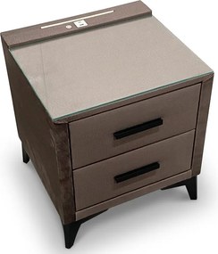 Nočný stolík Lusaka, hnedá látka, s osvetlením a USB