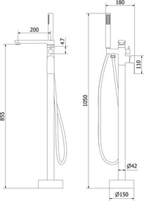 Mexen Leda, voľne stojaca vaňová batéria, zlatá lesklá, 75633-50
