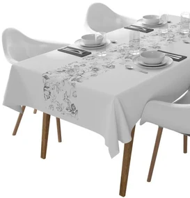 Behúň na stôl so sivými kvetmi – elegantný doplnok s luxusným nádychom