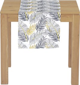 Behúň na stôl 40x150 cm, listy, biely