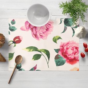 Biante Bavlnené prestieranie na stôl Sandra SA-715 Veľké ružovočervené pivonky na smotanovom 30x40 cm