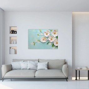 Obraz - Kvietky na modrom pozadí (90x60 cm)