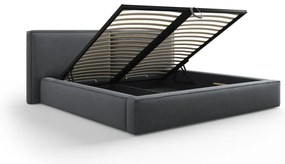 Tmavosivá čalúnená dvojlôžková posteľ s úložným priestorom a roštom 180x200 cm Arendal – Cosmopolitan Design