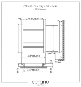 Cerano Domenico, elektrický sušiak uterákov 660x550 mm, 97W, čierna matná, CER-LIV-ER-6-55