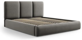 Sivá zamatová čalúnená dvojlôžková posteľ s úložným priestorom s roštom 160x200 cm Brody – Mazzini Beds