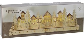 Vianočná svietiaca dedinka, 15 LED, 45 x 5,8 x 15 cm, prírodná, drevo