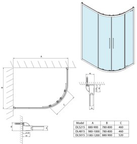 Polysan Polysan, LUCIS LINE štvrťkruhová sprchová zástena 1200x900mm, ľavá/pravá, DL5015