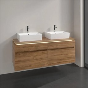 VILLEROY &amp; BOCH Legato závesná skrinka pod dve umývadlá na dosku, 4 zásuvky, s LED osvetlením, 1400 x 500 x 550 mm, Oak Kansas, B669L0RH