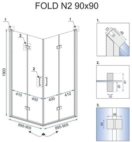 Rea Fold N2, sprchový kút so skladacími dverami 80(dvere) x 80(dvere), 6mm číre sklo, chrómový profil, REA-K9990