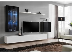 Obývacia stena Switch Sklo +LED XII čierna /Biely