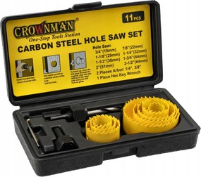 CROWNMAN Dierovacia píla na drevo s adaptérom Sada 11 ks + krabica