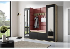 Predsieňová stena AMI 31 So zrkadlom Dub artisan + čierna Tmavo ružová