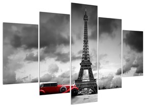 Obraz Eiffelovej veže a červeného auta (150x105 cm)