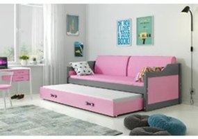 Detská posteľ alebo gauč s výsuvnou posteľou DAVID 200x90 cm Ružová Šedá